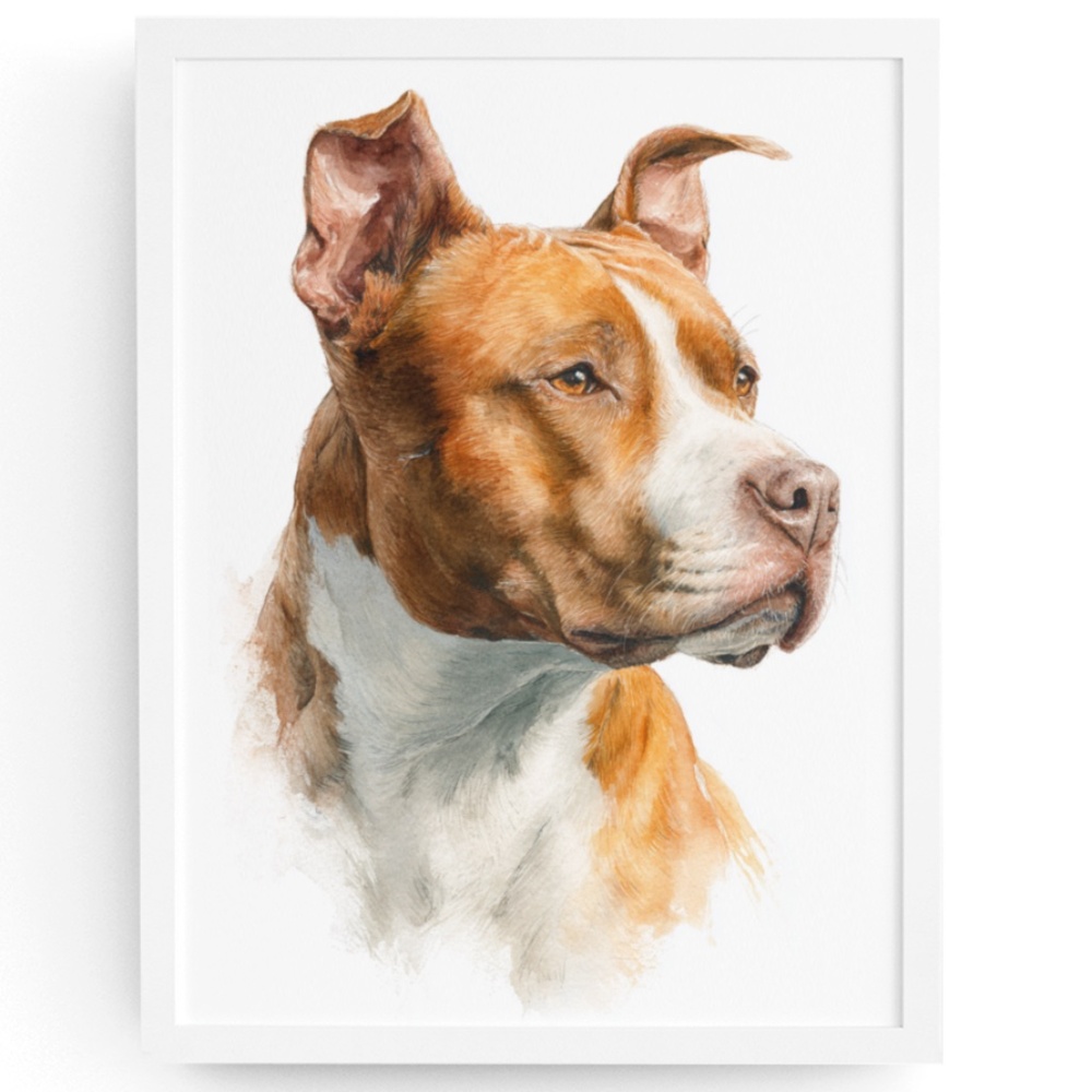 American Fawn Pit Bull Terrier Watercolor Wall Art Print Poster - Unframed